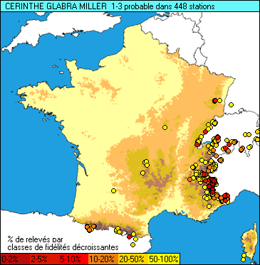 Carte de la flore probable pour ce taxon