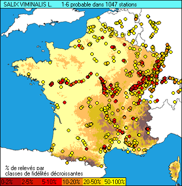 Carte de la flore probable pour ce taxon